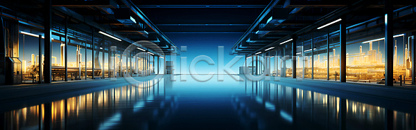 사람없음 JPG 디지털합성 편집이미지 공간 반사 배너 빛 산업 시설 조명 파란색 하이테크