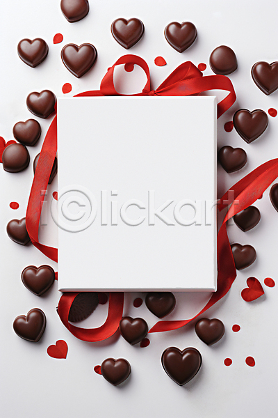 사랑 사람없음 JPG 디지털합성 편집이미지 갈색 리본 발렌타인데이 초콜릿 프레임 하트 흰색