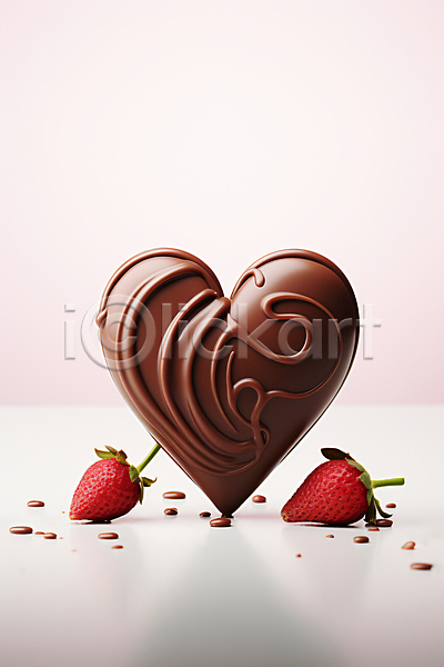 사랑 사람없음 JPG 디지털합성 편집이미지 갈색 딸기 발렌타인데이 초콜릿 하트