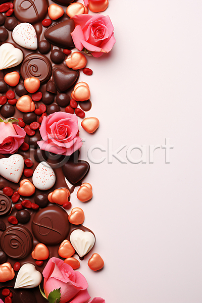 사랑 사람없음 JPG 디지털합성 편집이미지 갈색 꽃 발렌타인데이 초콜릿 카피스페이스 하트