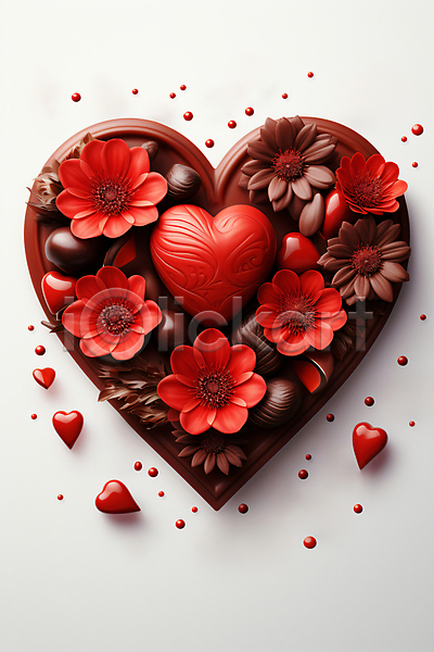 사랑 사람없음 JPG 디지털합성 편집이미지 갈색 꽃 발렌타인데이 빨간색 초콜릿 하트