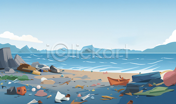 지저분함 사람없음 JPG 일러스트 구름(자연) 바다 오염 자연보호 해양쓰레기 해양오염