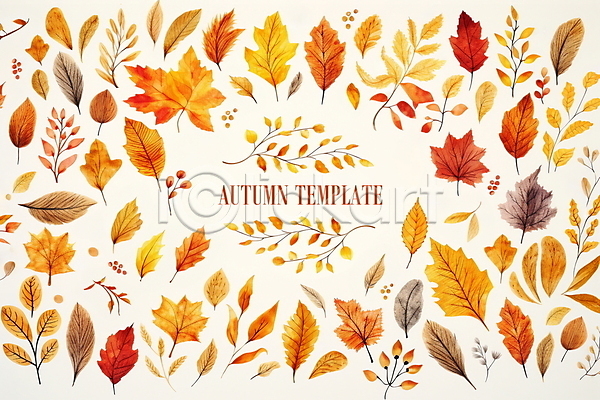 사람없음 PSD 디지털합성 편집이미지 가을(계절) 나뭇잎 낙엽 단풍 백그라운드 수채화(물감) 주황색 편집소스 풀(식물) 프레임