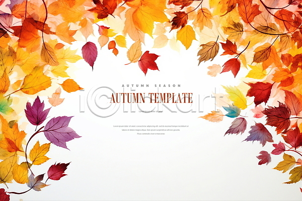 사람없음 PSD 디지털합성 편집이미지 가을(계절) 나뭇잎 낙엽 단풍 백그라운드 수채화(물감) 주황색 카피스페이스 편집소스 프레임