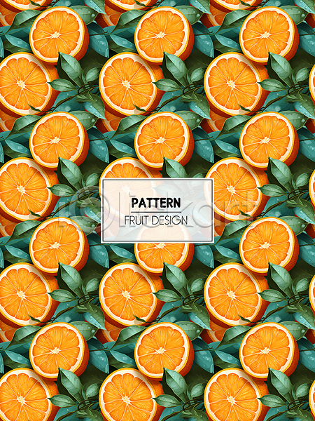 사람없음 PSD 디지털합성 편집이미지 가득함 과일 백그라운드 오렌지 잎 주황색 초록색 패턴