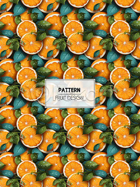 사람없음 PSD 디지털합성 편집이미지 가득함 과일 백그라운드 오렌지 잎 주황색 초록색 패턴