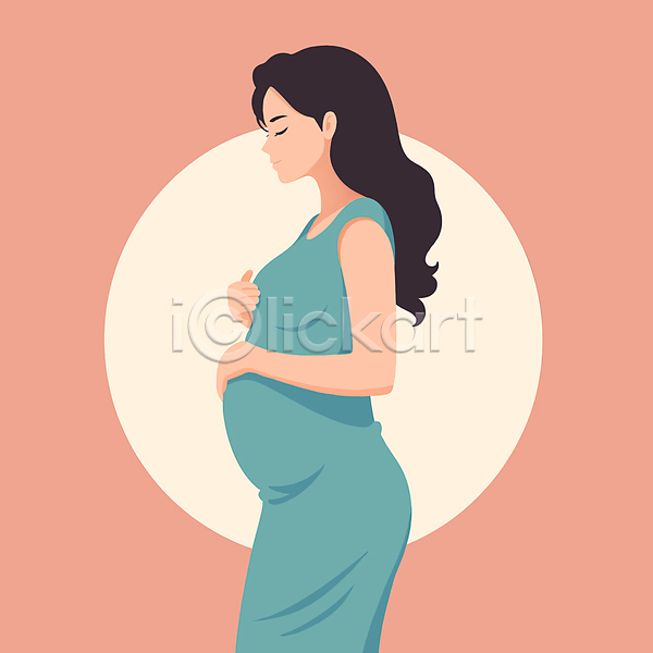 성인 성인여자한명만 여자 한명 JPG 일러스트 감싸기 분홍색 상반신 원피스 임부복 임산부 임신 초록색