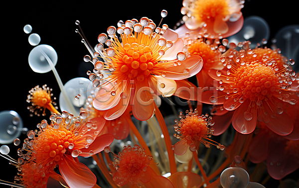 사람없음 JPG 근접촬영 디지털합성 편집이미지 꽃 물방울 수분(꽃가루) 주황색 현미경 확대