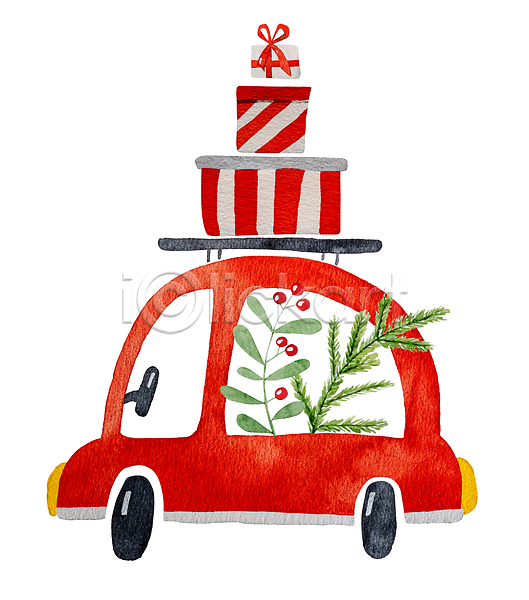 사람없음 JPG 포토 해외이미지 번짐 붓터치 빨간색 선물상자 수채화(물감) 쌓기 열매 잎 자동차 크리스마스 해외202309