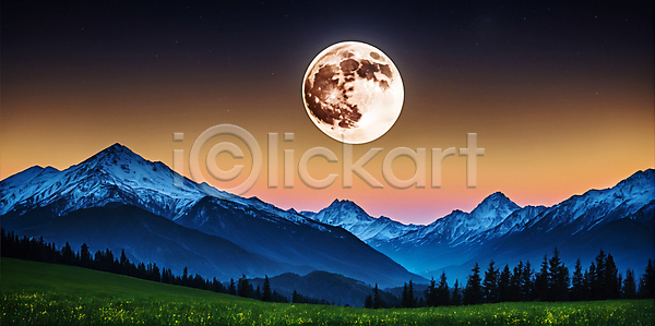사람없음 JPG 편집이미지 달 밤하늘 백그라운드 산 슈퍼문 야간 야경 초원(자연) 풍경(경치)