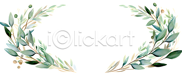사람없음 JPG 편집이미지 백그라운드 수채화(물감) 원형 유칼립투스 잎 줄기 초록색 풀(식물) 프레임