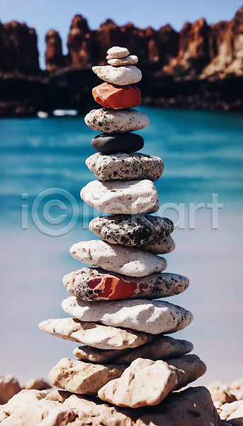 희망 사람없음 JPG 디지털합성 편집이미지 기도 돌(바위) 석탑 소원 소원탑 쌓기 해변