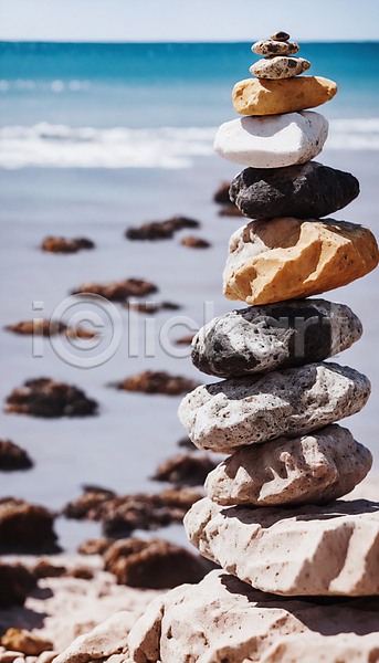 희망 사람없음 JPG 디지털합성 편집이미지 기도 돌(바위) 석탑 소원 소원탑 쌓기 해변