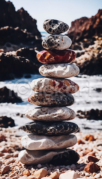 희망 사람없음 JPG 디지털합성 편집이미지 기도 돌(바위) 바위(돌) 석탑 소원 소원탑 쌓기 해변
