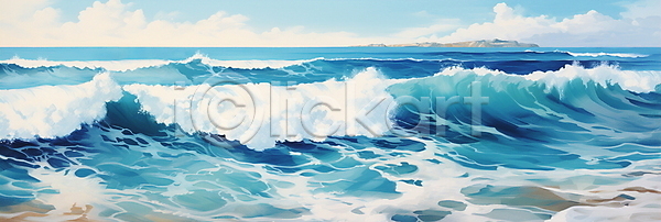 사람없음 JPG 일러스트 구름(자연) 물결 바다 백그라운드 수평선 자연 파도 파란색 풍경(경치) 하늘 해변