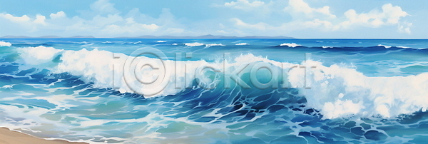 사람없음 JPG 일러스트 구름(자연) 바다 백그라운드 수평선 자연 파도 파란색 풍경(경치) 하늘 해변