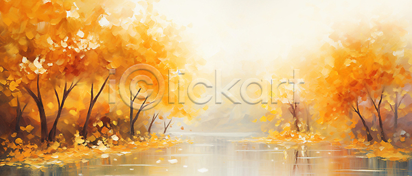 사람없음 JPG 일러스트 가을(계절) 가을풍경 낙엽 단풍 단풍나무 백그라운드 유화 자연 주황색 풍경(경치) 호수