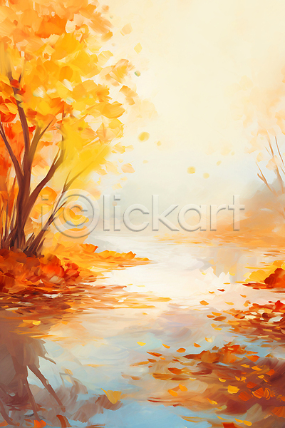 사람없음 JPG 일러스트 가을(계절) 가을풍경 낙엽 단풍 단풍나무 백그라운드 유화 자연 주황색 풍경(경치) 호수
