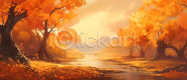 사람없음 JPG 일러스트 가을(계절) 가을풍경 강 구름(자연) 낙엽 단풍 단풍나무 백그라운드 산 유화 자연 주황색 풍경(경치) 하늘