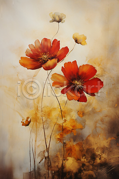 빈티지 사람없음 JPG 일러스트 가을꽃 갈색 그림 꽃 백그라운드 붓터치 유화 질감 페인팅