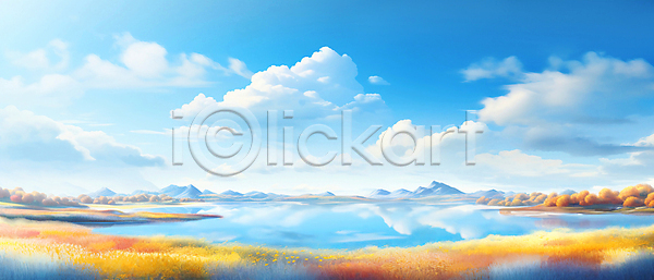 사람없음 JPG 일러스트 가을(계절) 가을풍경 구름(자연) 맑음 반사 백그라운드 산 자연 잔디 풍경(경치) 하늘 호수