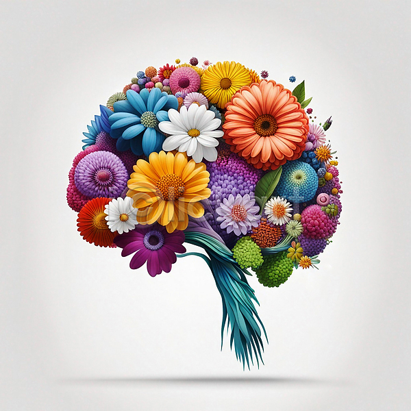 화려 사람없음 JPG 디지털합성 편집이미지 건강 꽃 뇌 신경기관 잎