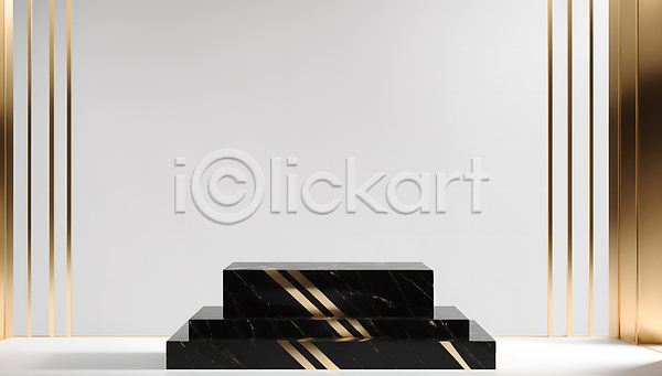사람없음 3D JPG 편집이미지 검은색 공간 금색 단상 대리석 목업 백그라운드 사각형 포디움 흰색