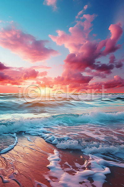 사람없음 JPG 디지털합성 편집이미지 구름(자연) 물결 바다 백그라운드 일출 자연 태양 파도 하늘 해변 햇빛