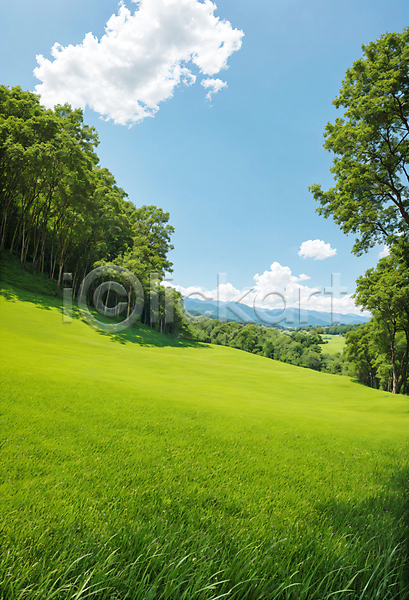 사람없음 JPG 편집이미지 구름(자연) 나무 맑음 백그라운드 산 언덕 잔디 초록색 초원(자연) 파란색 풍경(경치) 하늘