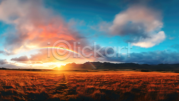 사람없음 JPG 편집이미지 구름(자연) 무지개 밭 백그라운드 산 일몰 자연 초원(자연) 풍경(경치) 하늘 햇빛