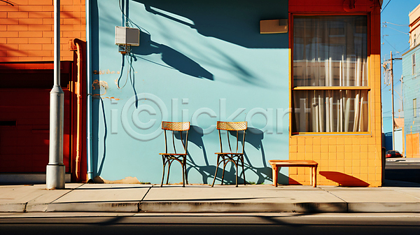 사람없음 JPG 디지털합성 편집이미지 거리 건물 그림자 도시 도심 상점 의자 풍경(경치)