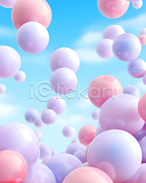 사람없음 3D JPG 디지털합성 편집이미지 광택 구름(자연) 그래픽 그래픽백그라운드 물방울 버블 분홍색 연보라색 원형 입체도형 하늘