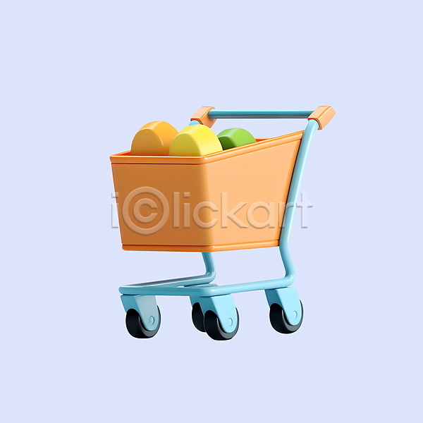 마케팅 사람없음 3D PSD 디지털합성 아이콘 쇼핑 쇼핑카 오브젝트 주황색 하늘색