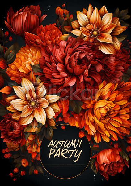 사람없음 PSD 디지털합성 편집이미지 가을(계절) 꽃 초대 초대장 파티 포스터