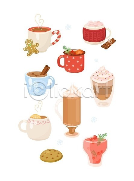 EPS 일러스트 해외이미지 겨울 머그컵 무료이미지 세트 음료 차 커피 컵 쿠키 해외202309 해외일러스트