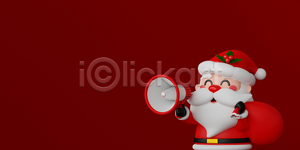남자 노년 노인남자한명만 한명 3D JPG 포토 해외이미지 3D캐릭터 들기 보따리 빨간색 산타클로스 상반신 외침 카피스페이스 크리스마스 해외202309 확성기