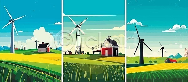 미래 보호 지구온난화 혁명 EPS 일러스트 해외이미지 그린에너지 글로벌 농장 만화 바람 발전기 방앗간 밭 배너 산업 생태계 세대 식물 에너지 에코 엽서 오염 유기농 자원 재활용 지구 지구의날 초록색 컨셉 태양 파란색 포스터 풍경 풍력에너지 풍차 하늘 해외202309 해외일러스트 행성 환경 힘