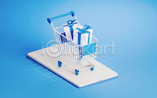 사람없음 3D JPG 포토 해외이미지 구매 선물상자 쇼핑카 스마트폰 오브젝트 온라인쇼핑 파란색 해외202309