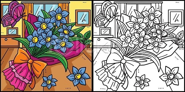 어린이 EPS 실루엣 일러스트 해외이미지 걸음마 계절 그래픽 그림 꽃 꽃다발 나비 낙서 디자인 만화 맑음 미술 백그라운드 벡터 봄 뷰티 색칠공부 선 손그림 윤곽 컬러 컬러풀 클립아트 페이지 해외202309 해외일러스트