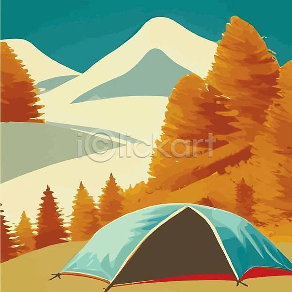 사람없음 성인 EPS 일러스트 해외이미지 나무 바위 여행 캠핑 캠핑장 텐트 풍경(경치) 해외202309