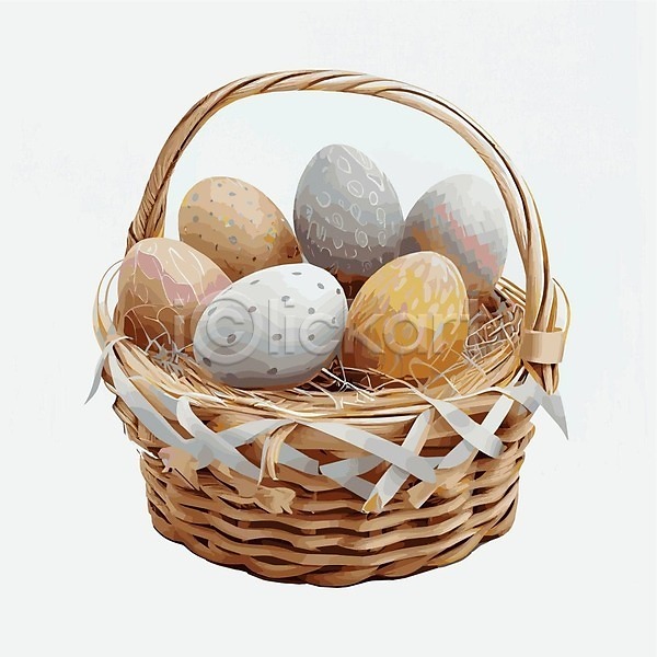 사람없음 EPS 일러스트 해외이미지 계란 바구니 부활절계란 여러개 짚 해외202309