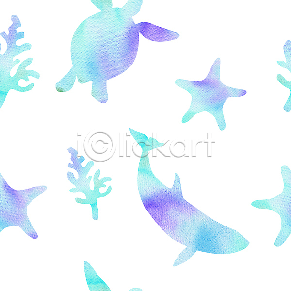 사람없음 JPG 포토 해외이미지 그라데이션 손그림 수중동물 수채화(물감) 패턴 하늘색 해외202309