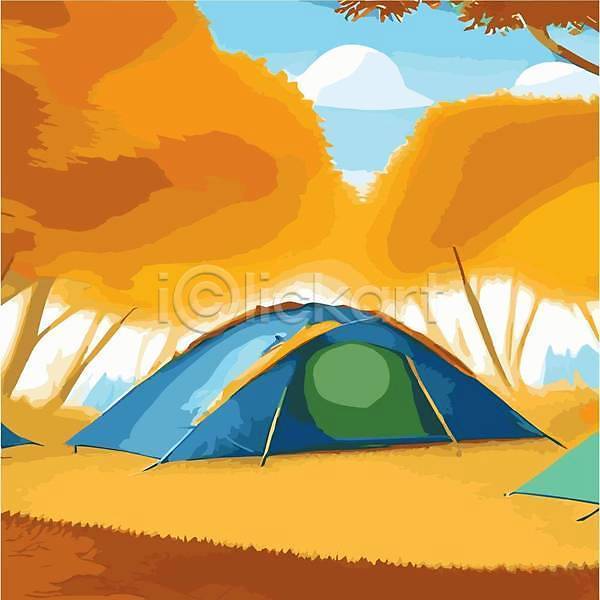 사람없음 성인 EPS 실루엣 일러스트 템플릿 해외이미지 나무 여행 캠핑 캠핑장 텐트 풍경(경치) 해외202309