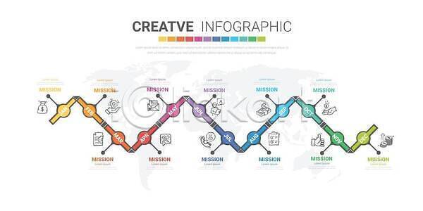 사람없음 EPS 일러스트 해외이미지 단계 무지개색 비즈니스 선 월 인포그래픽 자료 해외202309 해외일러스트