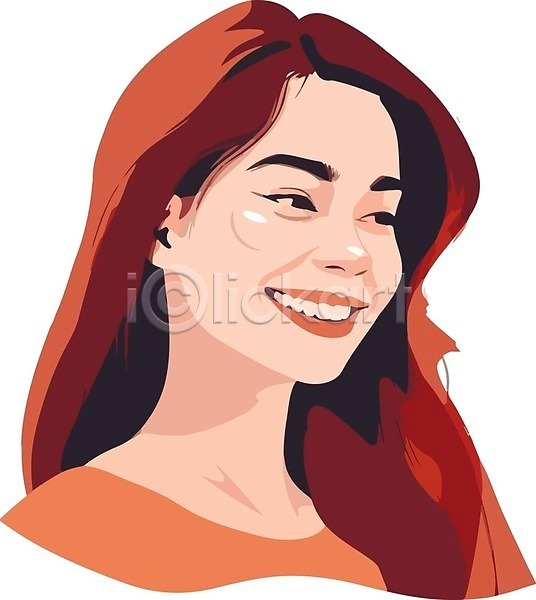 성인 성인여자한명만 여자 한명 EPS 일러스트 해외이미지 미소(표정) 빨간색 상반신 해외202309