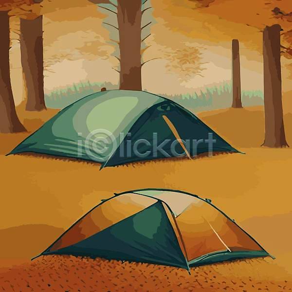 사람없음 EPS 일러스트 해외이미지 나무 노란색 여행 캠핑 캠핑장 텐트 풍경(경치) 해외202309
