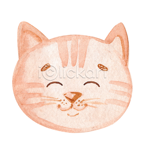 귀여움 사람없음 JPG 포토 해외이미지 고양이 미소(표정) 손그림 수채화(물감) 해외202309