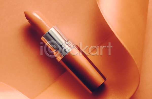 사람없음 JPG 포토 해외이미지 리본 립스틱 뷰티 오브젝트 주황색 해외202309 화장품