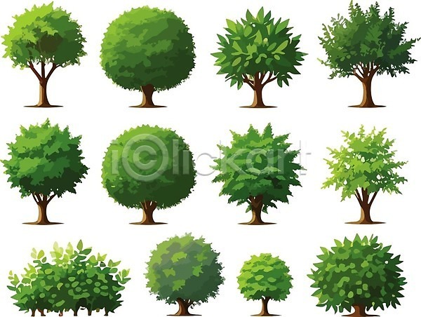 사람없음 EPS 일러스트 해외이미지 나무 나뭇잎 오브젝트 초록색 해외202309