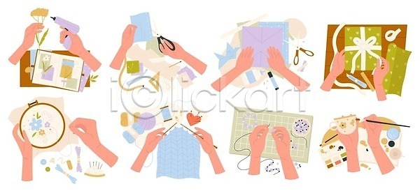 EPS 일러스트 해외이미지 가위 공예 그리기 글루건 뜨개질 만들기 무료이미지 바느질 선물 손 수예 자르기 자수 취미 포장 해외202309 해외일러스트 핸드메이드